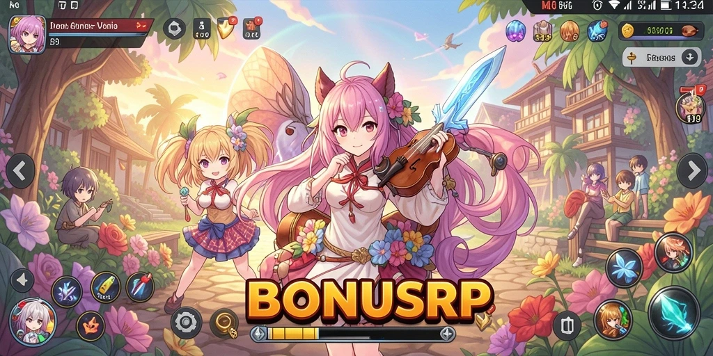 Tampilan gameplay BONUSRP dengan karakter anime dan aksi seru.