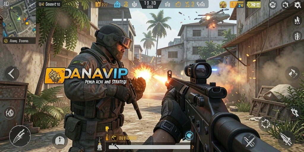 Tampilan gameplay utama DANAVIP dengan aksi FPS yang mendebarkan.