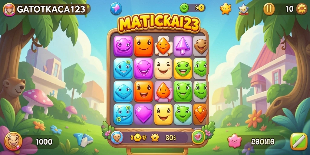 Tampilan gameplay seru dari GATOTKACA123 dengan teka-teki Match-3.