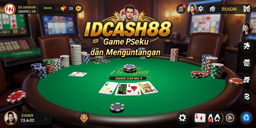Tangkapan layar utama IDCASH88 menunjukkan serunya permainan Poker menghadapi lawan.