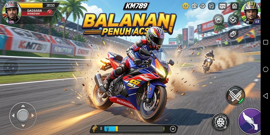 Tampilkan gameplay mendebarkan dari balapan motor di KM789.
