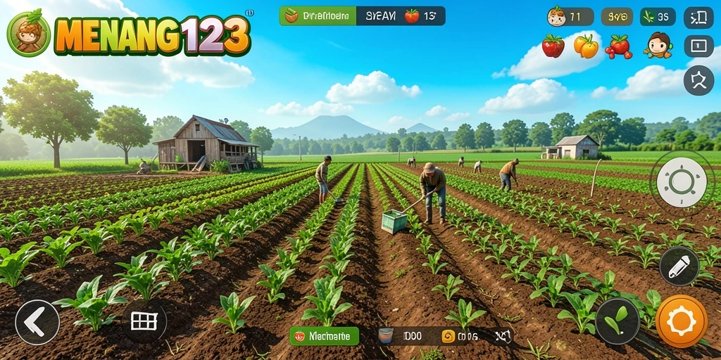 Screenshot gameplay MENANG123 yang menunjukkan aktivitas bertani seru.
