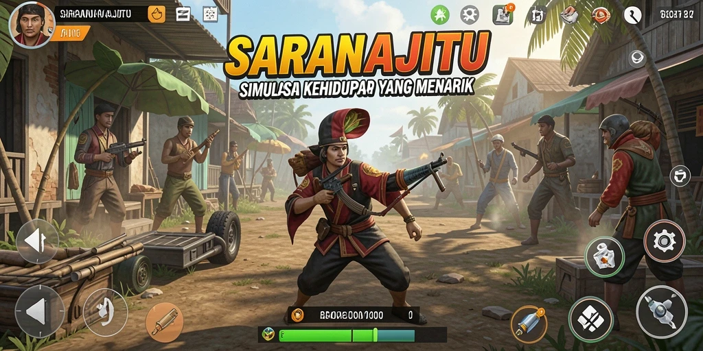 Tampilan gameplay menarik dalam SARANAJITU dengan interaksi karakter yang dinamis.