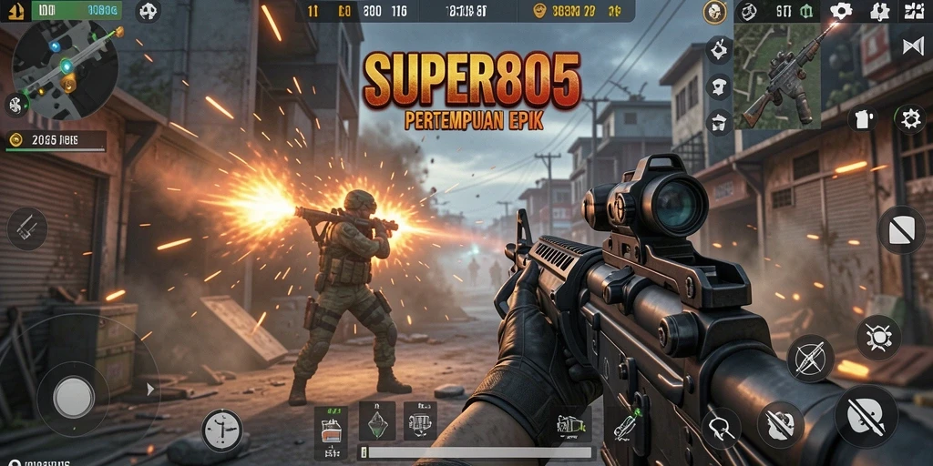 Gameplay mendebarkan di SUPER805 dengan aksi tembak-menembak yang intens.