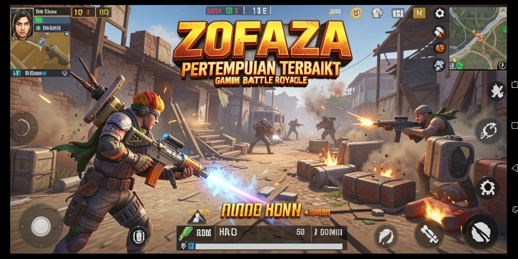 Gameplay ZOFAZA menampilkan aksi seru dalam pertempuran Battle Royale.
